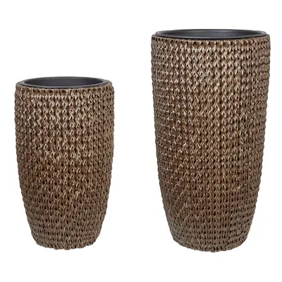 Set of Plant Pots CEDRUS PE Rattan Brown