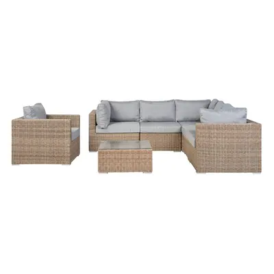 Left Hand Garden Corner Sofa Set CONTARE Seater Modular PE Rattan Light Brown