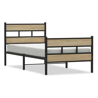 vidaXL Metal Bed Frame without Mattress Home Bed Base Sonoma Oak 100x190 cm