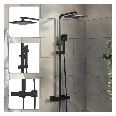 Bathroom Mixer Shower Thermostatic Dual Head Square Rainfall Head Handset Black