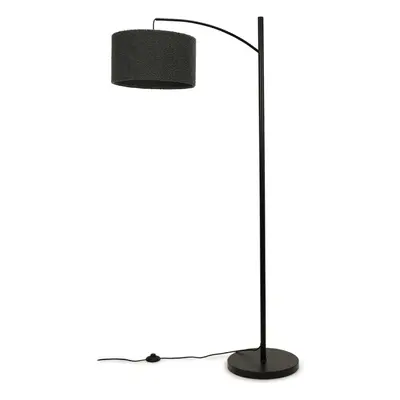 Black Metal Curve Standing Floor Lamp with Charcoal Grey Boucle Shade