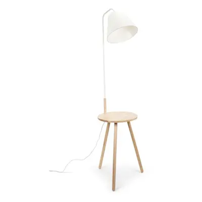 Large Wooden Floor Lamp Fabric Tapered Shade Standing Light + LED