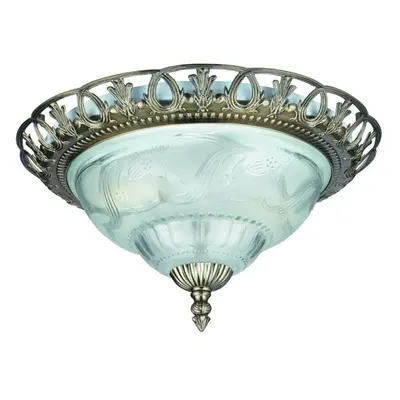 Flush Ceiling Light Antique Brass And Frosted Glass Diffuser