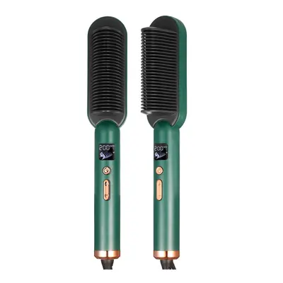 (Green, EU) Ionic Straightener Brush PTC Heated Hair Straightener