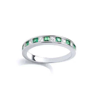 (L) Jewelco London Sterling Silver CZ & Created Emerald Half Eternity Ring Eternity Ring - GVR96