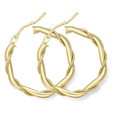 Jewelco London 9ct Yellow Gold Rope Entwined Twist Hexagonal Hoop Earrings 2mm - ERNR02323