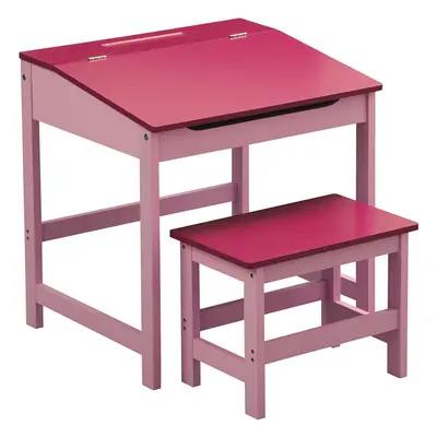 Childrens Table Chair Set Strong Durable Hinge Lid Desk Rectangular Pink