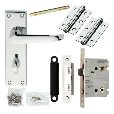 Door Handle & Bathroom Lock Pack Chrome Victorian Straight x 42mm Backplate