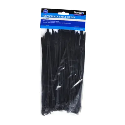 Bluespot Pce 4.8mm X 200mm Black Cable Ties - blue spot x 200mm black cable ties pack white elec