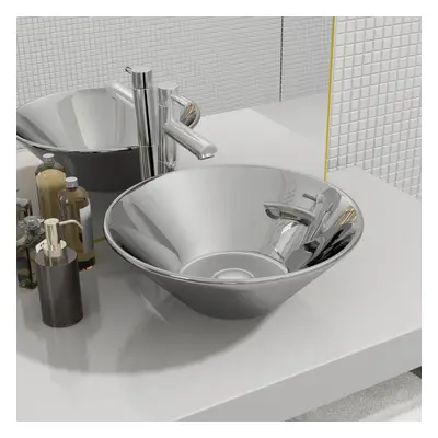 vidaXL Wash Basin 42x14cm Ceramic Silver Bathroom Washroom Sink Bowl Unit