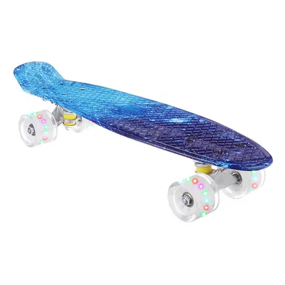 (Blue) 22" Junior Youth Skateboard Mini Standard Skate board with High Rebound LED Flashing PU W