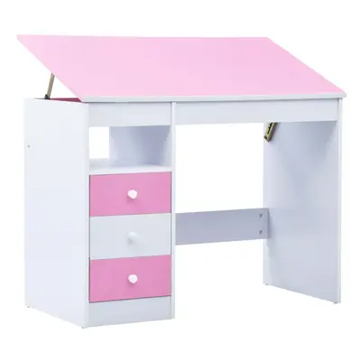 vidaXL Children Drawing Study Desk Tiltable Pink and White Kid Writing Table