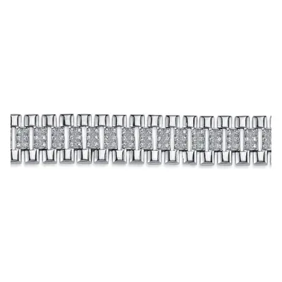 Jewelco London Mens Rhodium Plated Sterling Silver Round Cubic Zirconia Watch Link Bar Bracelet 