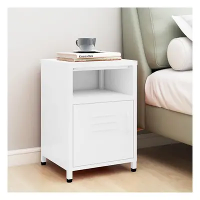 vidaXL Nightstand White Steel Home Bedroom Bedside Bed Side Storage Cabinet