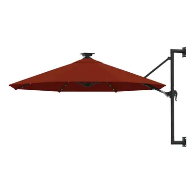 vidaXL Wall-mounted Parasol with LEDs and Metal Pole Terracotta Patio Sunshade