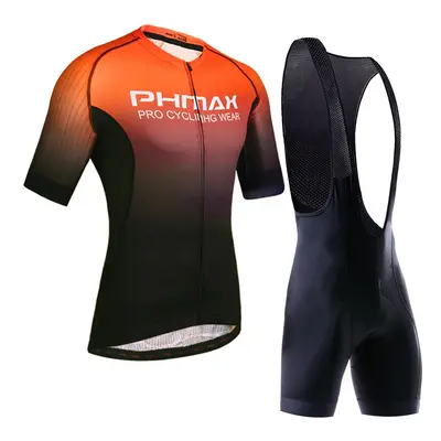 (Black Orange, Bib) Cycling Clothing Set Breathable Anti-UV Bicycle Wear Short Sleeve Jersey