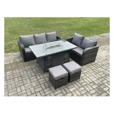 Fimous PE Wicker Outdoor Rattan Garden Furniture Set Propane Gas Fire Pit Table and Sofa set wit