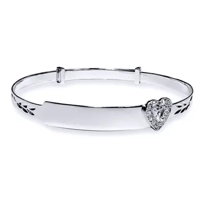 Jewelco London Girls Rhodium Plated Sterling Silver Round Cubic Zirconia Expanding Baby Bangle B