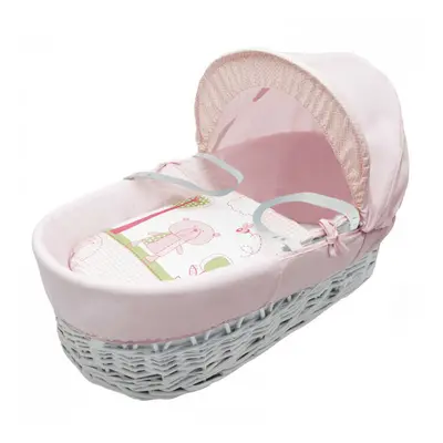 Tiny Ted Pink White Wicker Moses Basket for Girls