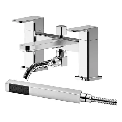 Deck Mount Square Bath Shower Mixer Tap with Shower Kit Chrome