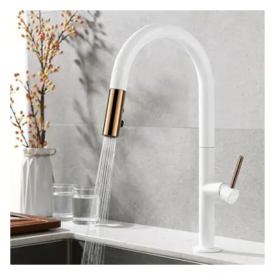 (White) Black Gold Plating Brass Kitchen Sink Faucet Pull Out Down Hot Cold Water Single Handle 