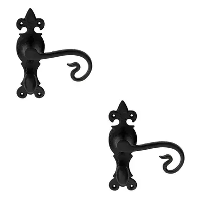 2x PAIR Forged Curled Handle on Bathroom Backplate x 51mm Black Antique