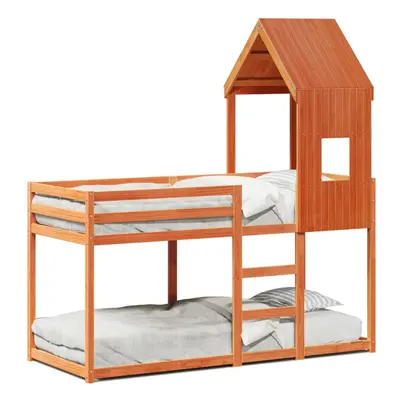 (wax brown, x cm) vidaXL Bunk Bed with Roof Children Bed Frame White 90x200 cm Solid Wood Pine