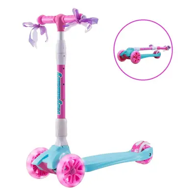 (Pink-blue) Royal Baby Foldable Children Scooter wheels with spin flash light