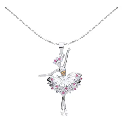 Jewelco London Ladies Sterling Silver Yellow Pink Lilac Cubic Zirconia Ballerina Ballet Dancer C