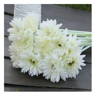 (White) 10Pcs Sunbeam Artificial Flower Mum Gerber Daisy Bridal Bouquet Silk Wedding Party Flowe