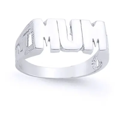 (O) Jewelco London Ladies Rhodium Plated Sterling Silver # MUM ID Curb Signet Ring