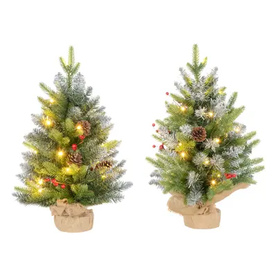 HOMCOM Pieces 2' Prelit Artificial Tabletop Christmas Trees, LED Display