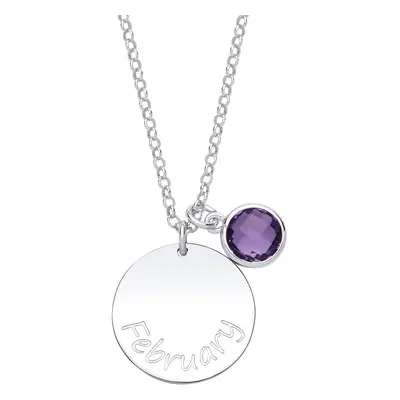 Jewelco London Ladies Sterling Silver Purple Checkerboard Button Cubic Zirconia Birthstone Round