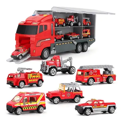 (Red, 6pcs) 6/12 PCS In Diecast Model Construction Truck Vehicle Car Toy Set Play Vehicles in Ca