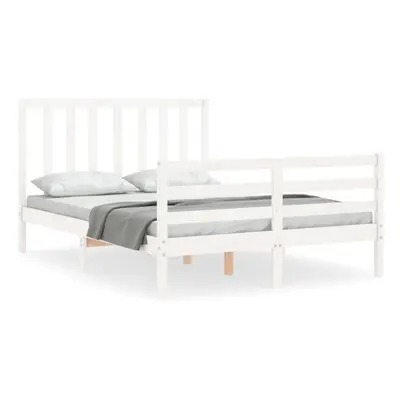 (white, x cm) vidaXL Bed Frame Platform Bed with Headboard White Super King Size Solid Wood