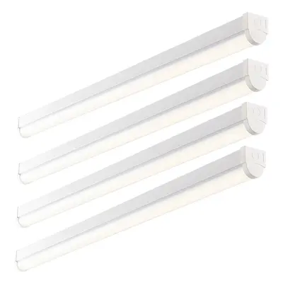 4 PACK 4ft High Lumen Batten Light - 42.5W Cool White LED - Gloss White & Opal