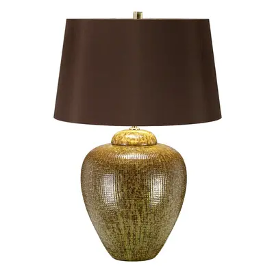 Table Lamp Green Brown Glaze Finish Brown Tapered Cylinder Shade LED E27 60W