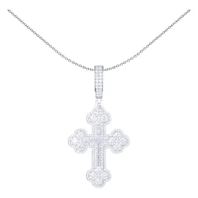 Jewelco London Unisex Rhodium Silver White Baguette CZ Encrusted Greek Baptismal Cross Pendant Â