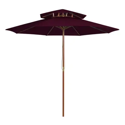 Double Decker Parasol with Wooden Pole Bordeaux Red cm