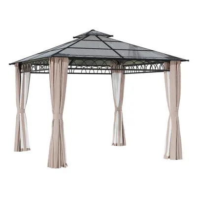 Outsunny x (m) DoubleÂ Roof Hard Top Gazebo w/NettingsÂ &Â Curtains, Khaki