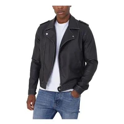 (Black, L) BRAVE SOUL Mens Biker Jacket Black Winter Outwear