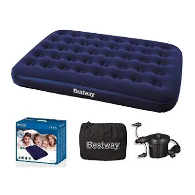 Bestway Airbeds Flocked Quick Inflation Camping Mattress with Electric Pump and Travel Bag, Blue