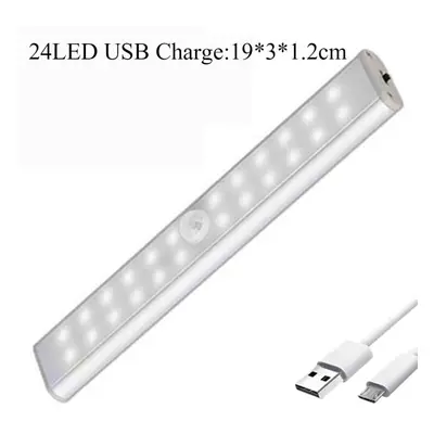 (24LED USB Charge, Warm Light) Wireless LED Cabinet Night Light Motion Sensor Light Closet Night