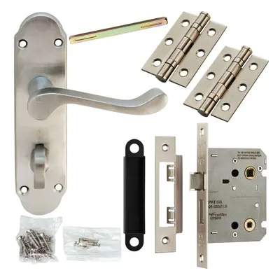 Door Handle & Bathroom Lock Pack Satin Chrome Victorian Upturned Bar Backplate