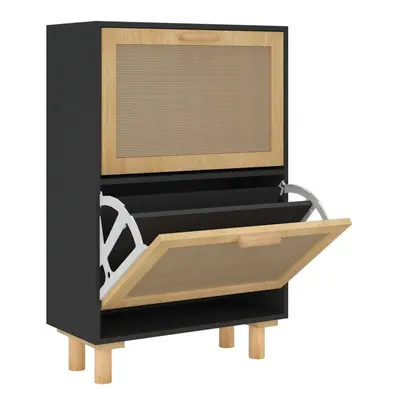 (black) vidaXL Shoe Cabinet Engineered Wood and Natural Rattan Rack Multi Colours