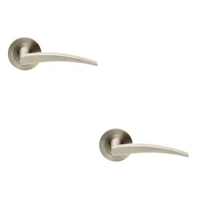 2x PAIR Slim Arched Flat Lever on Round Rose Concealed Fix Satin Stainless Steel