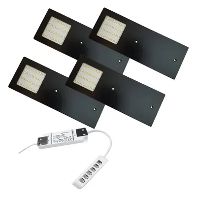 (4 Lights & Driver) MATT BLACK Slim Under Cabinet Kitchen Light & Driver Kit - Natural White LED