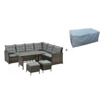 (Brown, With Cover) EVRE Monroe Seater Garden Rattan Furniture set