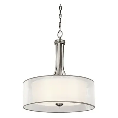 Ceiling Pendant Light Fitting White Organza Shade Antique Pewter LED E27 60W