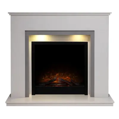 Adam Allnatt White & Grey Marble Fireplace with Ontario Black Electric Fire, Inch